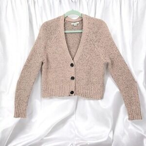 American Eagle Cropped Cardigan Woman Medium Blush Pink Marled Chunky‎ Knit
